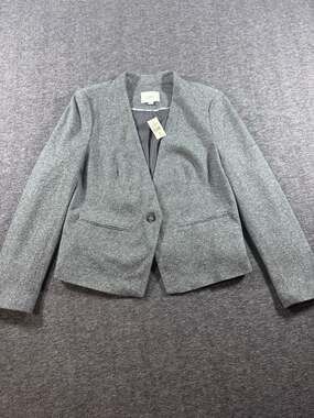 NWT LOFT Petite Grey Textured Open Front Single Button Blazer Jacket Size 12P